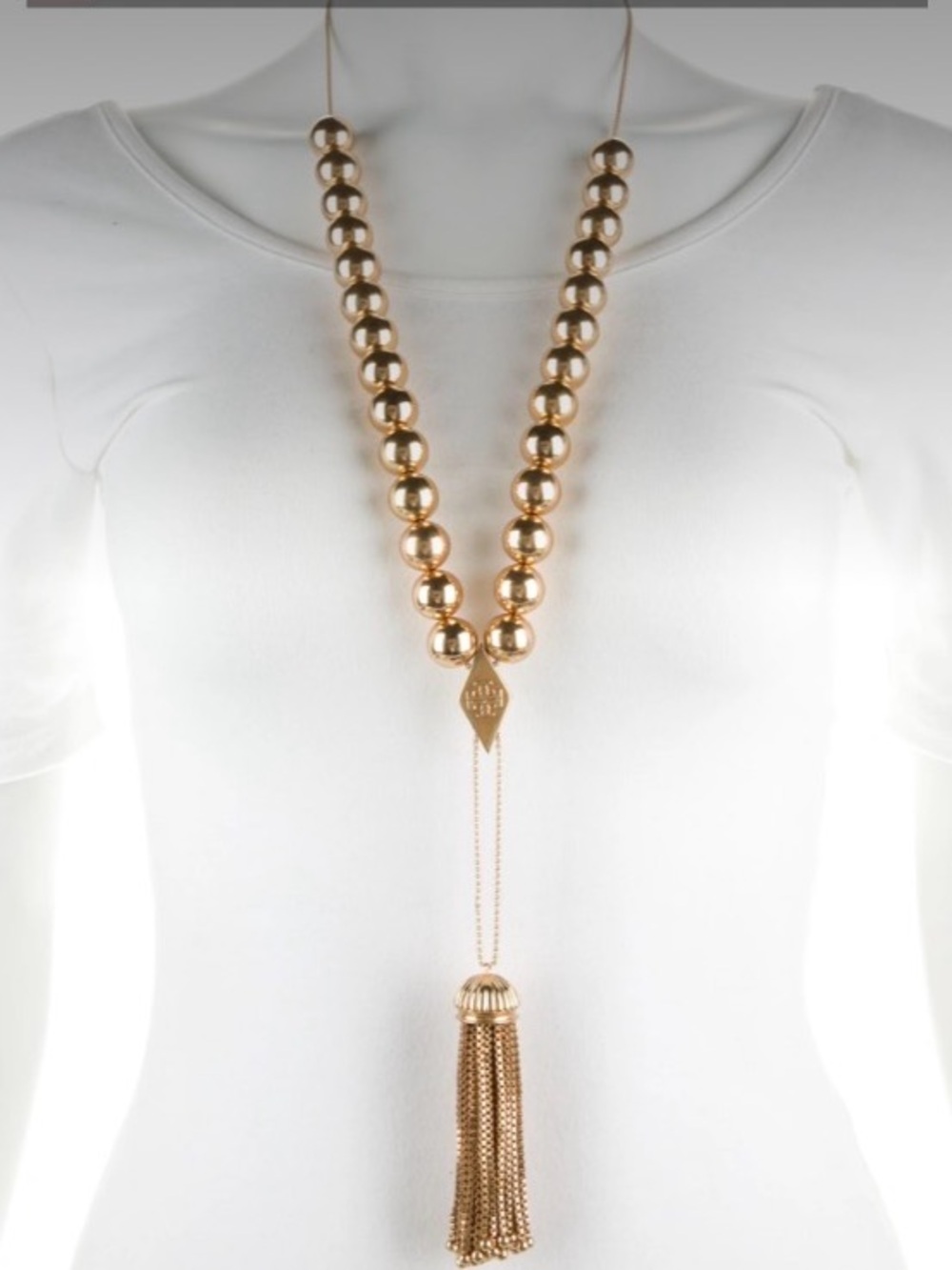 Tory Burch Large Worry Bead Necklace Gold 54366-729 Statement Tassel